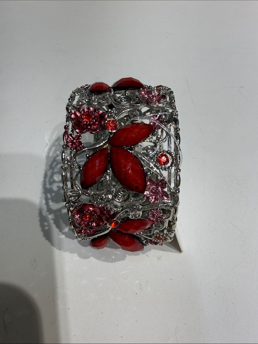 Madison Red and Pink Floral Crystal Cuff Bracelet